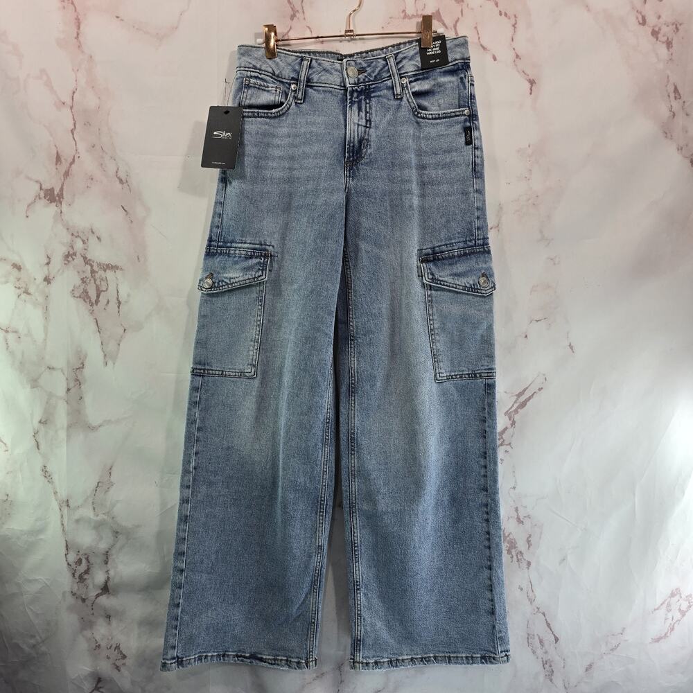 Silver Jeans Womens Denim 27 X 31 Wide Leg Suki Cargo Light Wash Curvy Fit High